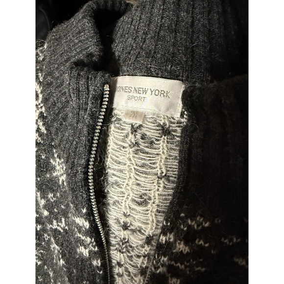 VTG Jones New York Sport Snowflake Sweater Women 1X Gray White Wool Blend Zip - Picture 6 of 8